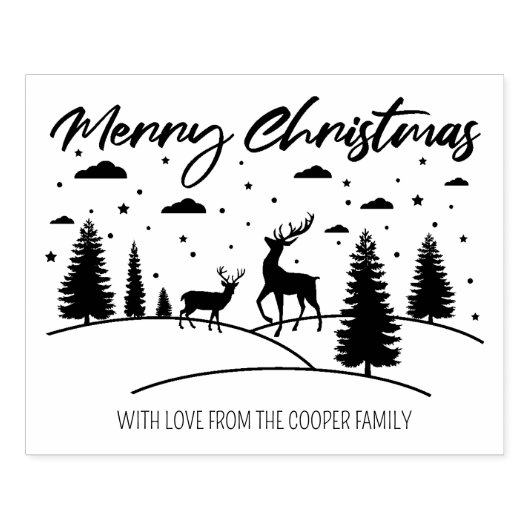 Frohe Weihnachtswälder Hirsche und Bäume Gummistempel (Prägung)