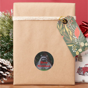 Frohe Weihnachtswälder Raccoon Foto Runder Aufkleber