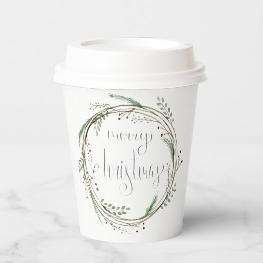 Frohe Weihnachtswasserfarbe Pappbecher (Vorderseite)