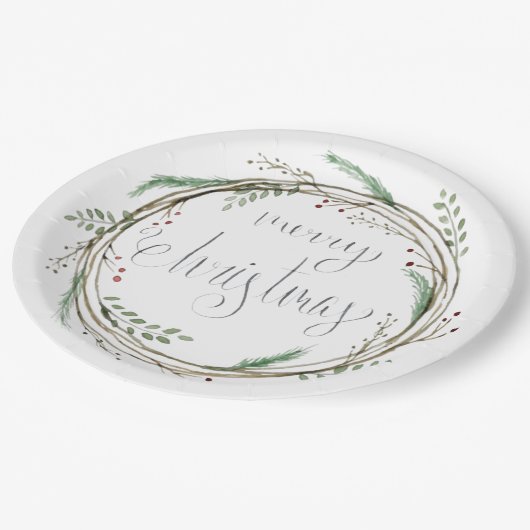 Frohe Weihnachtswasserfarbe Pappteller (Schrägansicht)