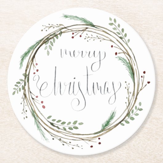 Frohe Weihnachtswasserfarbe Runder Pappuntersetzer (Vorderseite)