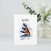 Frohe Weihnachtswasserfarbe Sailboat Feiertagskarte (Stehend Vorderseite)