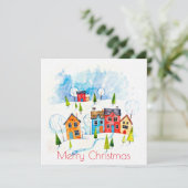 Frohe Weihnachtswasserfarbe schneebedeckte Stadt Karte (Stehend Vorderseite)