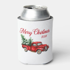 Frohe Weihnachtswasserfarbe Vintag Red Truck Datum Dosenkühler