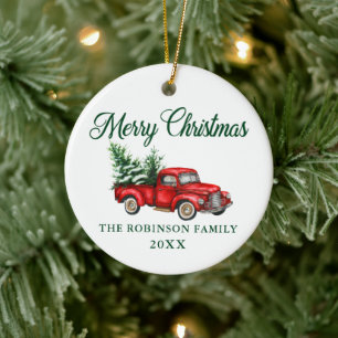 Frohe Weihnachtswasserfarbe Vintag Red Truck Keramik Ornament