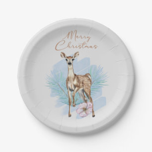 Frohe Weihnachtswatercolor Hirschpapierplatte Pappteller