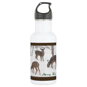 Frohe Weihnachtsweih Hirsche im Schnee Edelstahlflasche