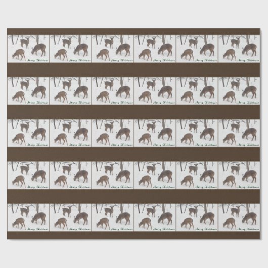 Frohe Weihnachtsweih Hirsche im Schnee Geschenkpapier (Flach)