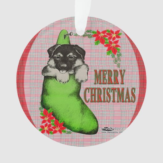 Frohe Weihnachtswelpe Ornament (Vorderseite)
