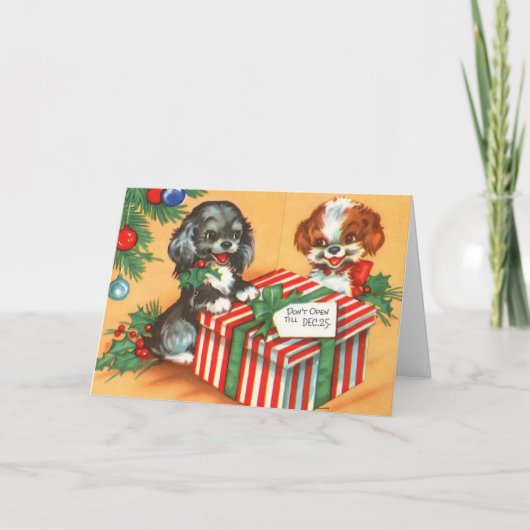 Frohe Weihnachtswelpen Feiertagskarte (Vorderseite)