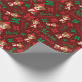 Frohe Weihnachtswelpen Rote & Grüne Bows Nahtlos Geschenkpapier (Ecke)