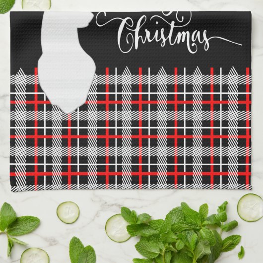 Frohe Weihnachtswilde - Rot Kariert Geschirrtuch (Gefaltet)