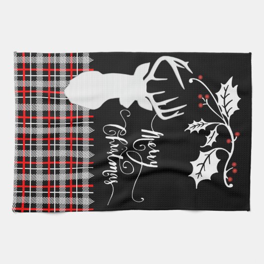 Frohe Weihnachtswilde - Rot Kariert Geschirrtuch (Horizontal)