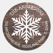 Frohe Weihnachtswood White Snowflake Adresse Runder Aufkleber (Vorderseite)