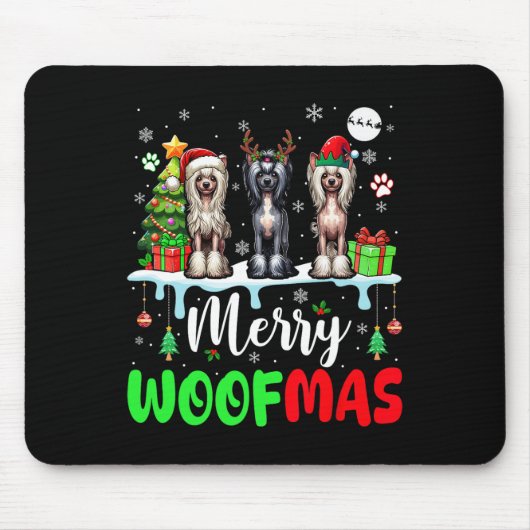 Frohe Weihnachtswoof Three Santa Elf Chinesisches Mousepad (Vorne)