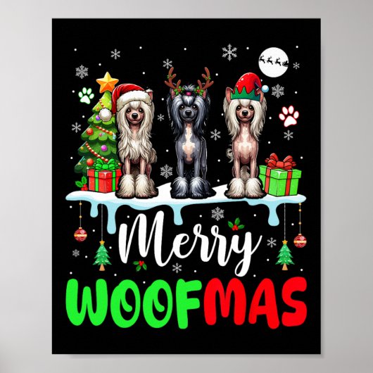 Frohe Weihnachtswoof Three Santa Elf Chinesisches Poster (Vorne)