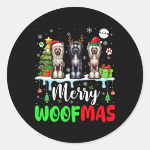 Frohe Weihnachtswoof Three Santa Elf Chinesisches Runder Aufkleber