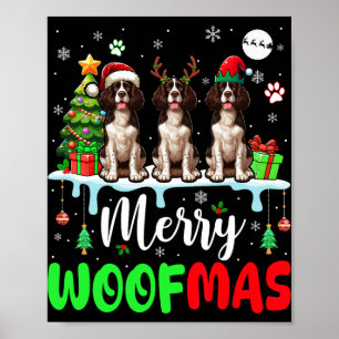 Frohe Weihnachtswoof Three Santa English Springer Poster