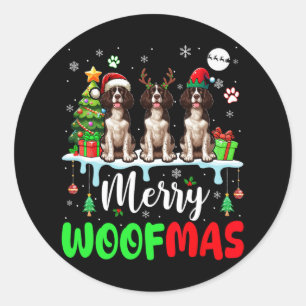 Frohe Weihnachtswoof Three Santa English Springer Runder Aufkleber