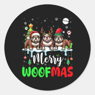 Frohe Weihnachtswoof Three Santa Reindeer Elf Bull Runder Aufkleber