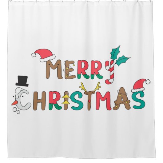 Frohe Weihnachtswortkomponente Duschvorhang (Vorderseite)