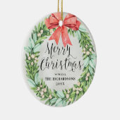 Frohe Weihnachtswraath Red Bow Family Foto Keramik Ornament (Rechts)