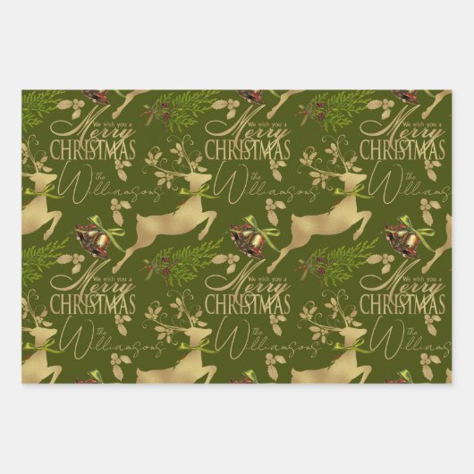 Frohe Weihnachtswrapping Paper Elegant Reindeer Geschenkpapier Set (Vorderseite)
