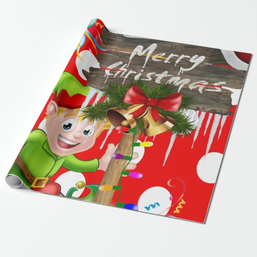 Frohe Weihnachtswrapping Paper Elf Geschenkpapier (Ungerollt)