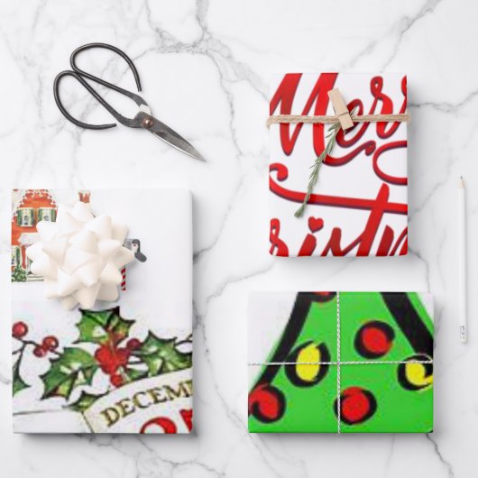 Frohe Weihnachtswrapping Paper Sheets Geschenkpapier Set (Vorderseite)