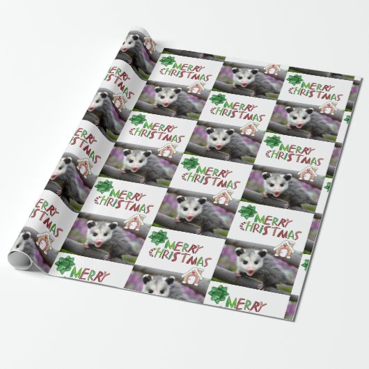Frohe Weihnachtswrapping Papier Opossum Geschenkpapier (Ungerollt)