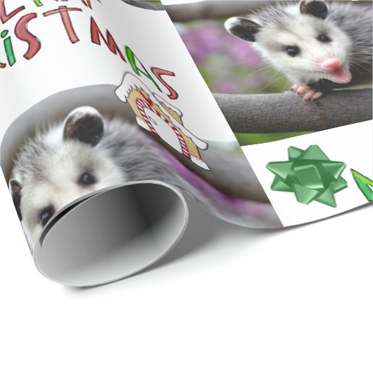 Frohe Weihnachtswrapping Papier Opossum Geschenkpapier (Rolleneckpunkt)
