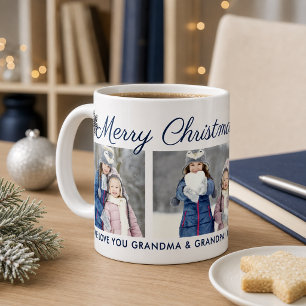 Frohe Weihnachtswünsche Marine Schneeflocke Foto Kaffeetasse