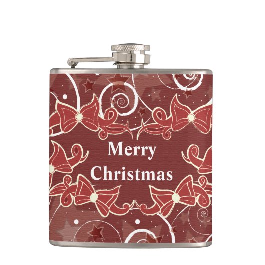 Frohe Weihnachtswünsche mit Bögen und Sternen Flachmann (Vorderseite)