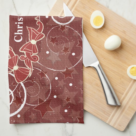 Frohe Weihnachtswünsche mit Bögen und Sternen Geschirrtuch (Viertel Falte)