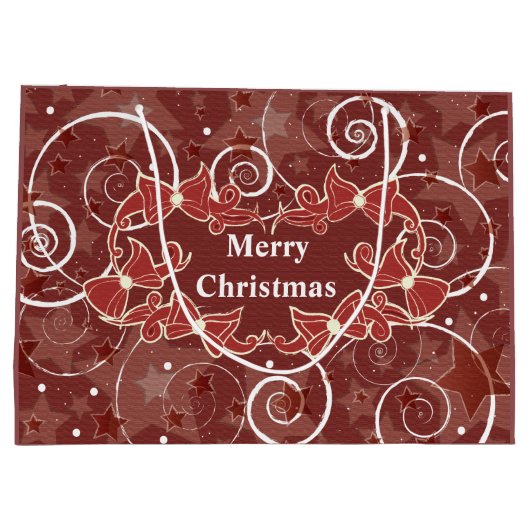 Frohe Weihnachtswünsche mit Bögen und Sternen Große Geschenktüte (Rückseite)