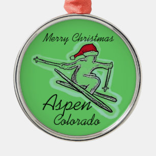 Frohe Weihnachtszeit Aspen Colorado Skier-Ornament Ornament Aus Metall