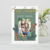 Frohe Weihnachtszeit Grün Foto Flat Feiertagskarte (Stehend Vorderseite)