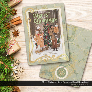 Frohe Weihnachtszeit Grün und Gold Foto Card Feiertagskarte