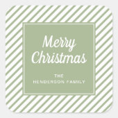 Frohe Weihnachtszeit Grün weiße Streifen Quadratischer Aufkleber (Vorderseite)