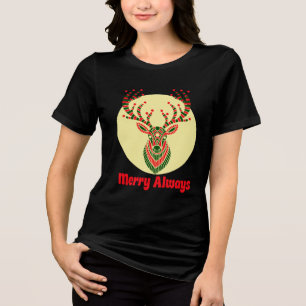 Frohe Weihnachtszeit-Hirsch-Kunstprint Tri-Blend Shirt