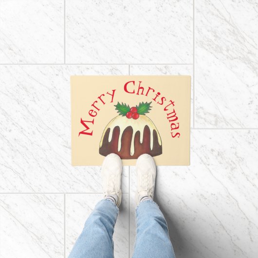 Frohe Weihnachtszeit Pudding Holly Leaf Urlaub Fußmatte (Indoor)