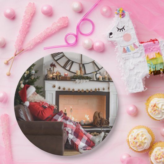 Frohe Weihnachtszeit warm und gemütlich Kamin Sant Pappteller (Party)