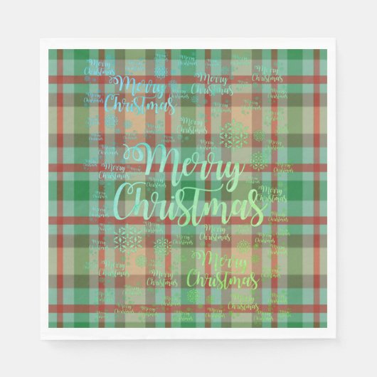 Frohe Weihnachtszeitung Napkins, Kariert grün und  Serviette (Vorderseite)