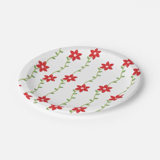 Frohe Weihnachtszeitung Teller, Poinsettia Pappteller (Schrägansicht)