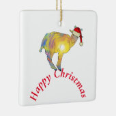 Frohe Weihnachtsziege in Weihnachtsmannmütze Keramikornament (Rechts)
