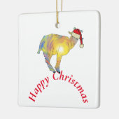 Frohe Weihnachtsziege in Weihnachtsmannmütze Keramikornament (Links)