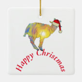 Frohe Weihnachtsziege in Weihnachtsmannmütze Keramikornament (Rückseite)