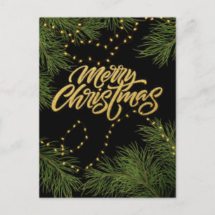 Frohe Weihnachtszweige und Lichter Feiertagspostkarte