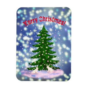 Frohe weiße Weihnachtsbunnies Fichte Magnet