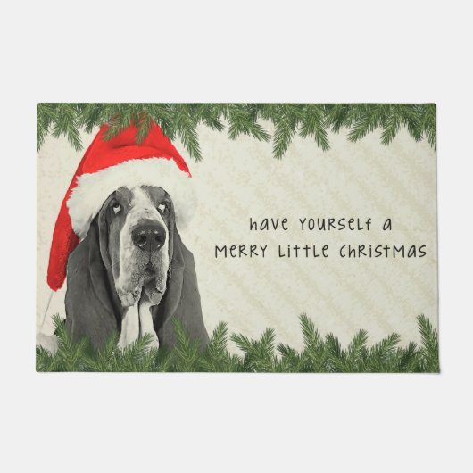 Frohe wenig Weihnachten Basset Hounds Fußmatte (Vorderseite)
